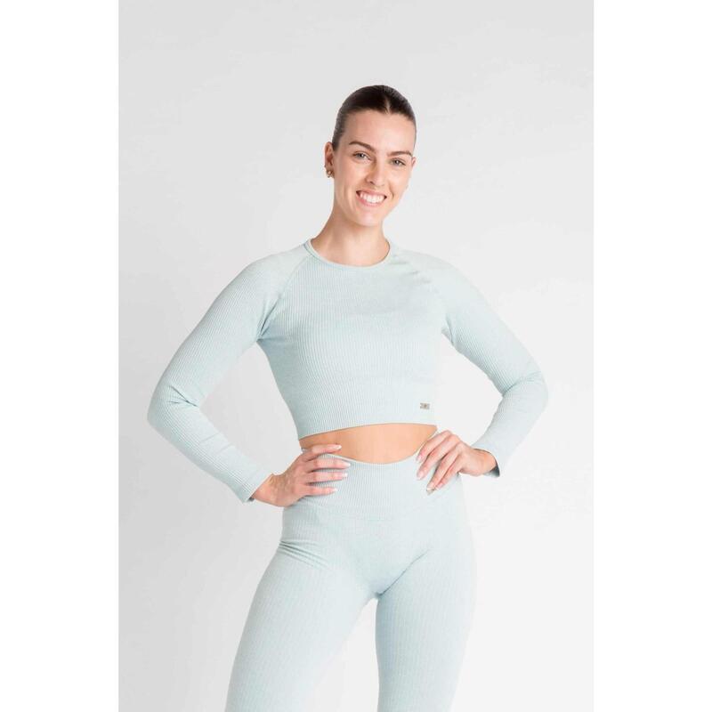 Ribbed Seamless Top à Manches Longues Fitness - Femme - Bleu