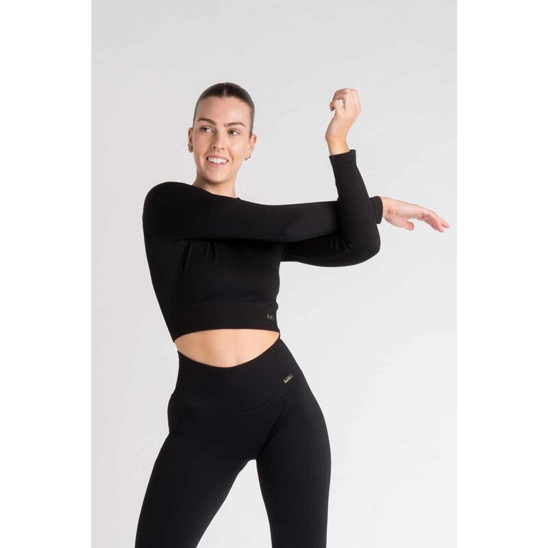 Ribbed Seamless Top à Manches Longues Fitness - Femme - Noir