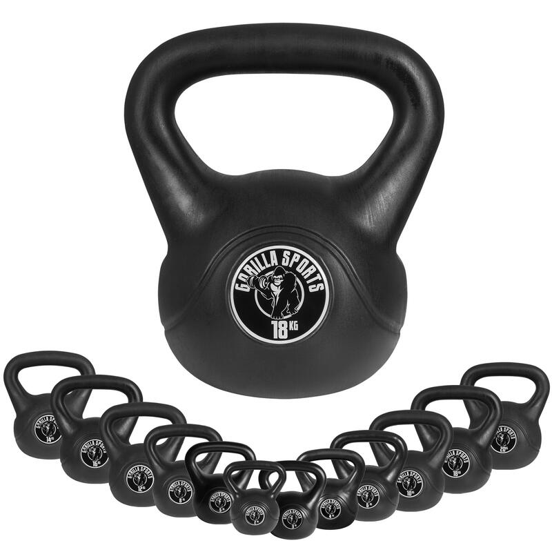 Gorilla Sports Kettlebell činka, plast, černá, 20 kg