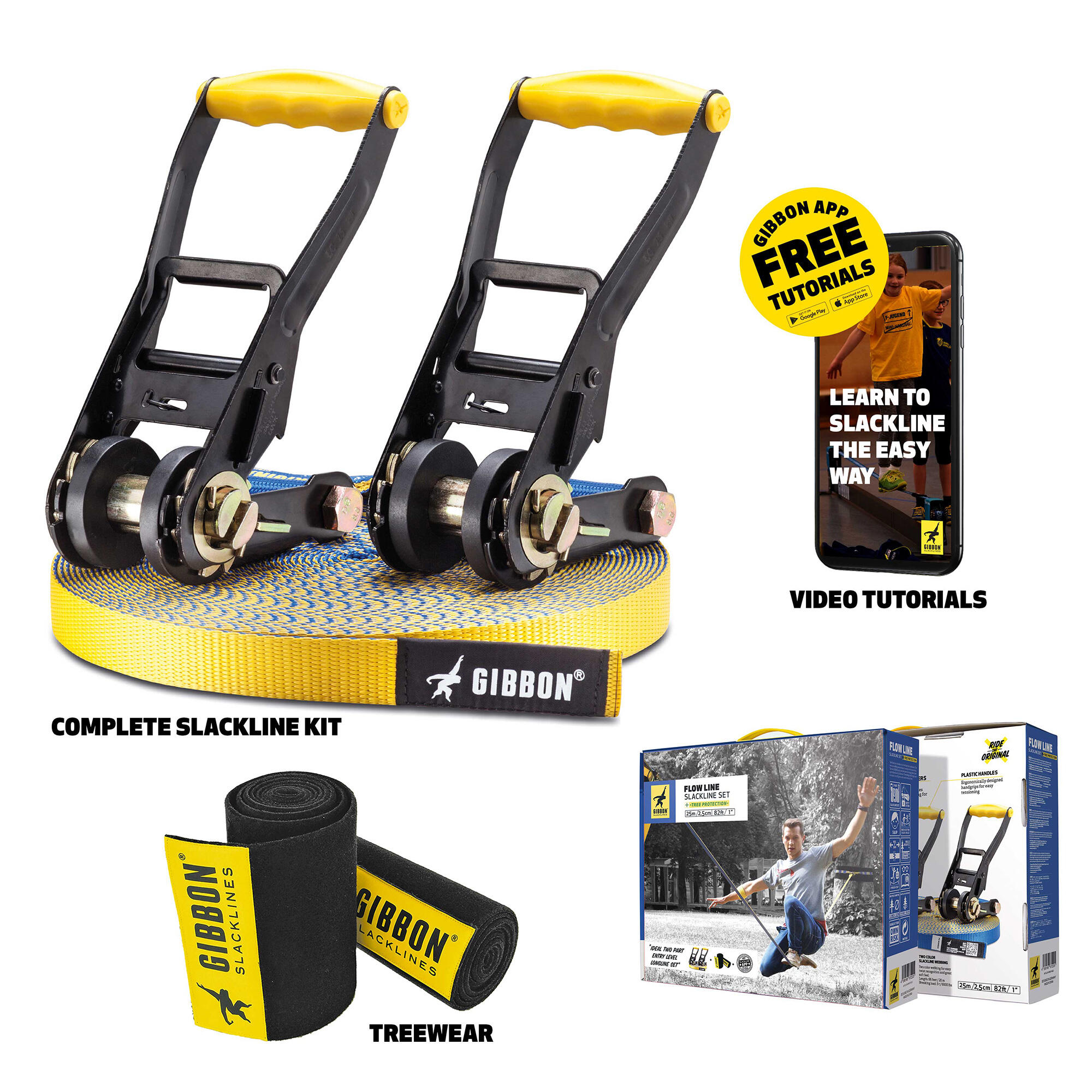GIBBON Slackline FLOWLINE met boombescherming - Slacklining - Rood