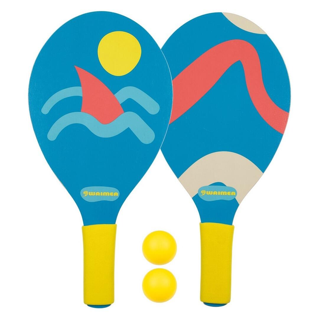 WAIMEA Beach Tennis Set - 2 paddles + 2 ballen - Blauw/Geel