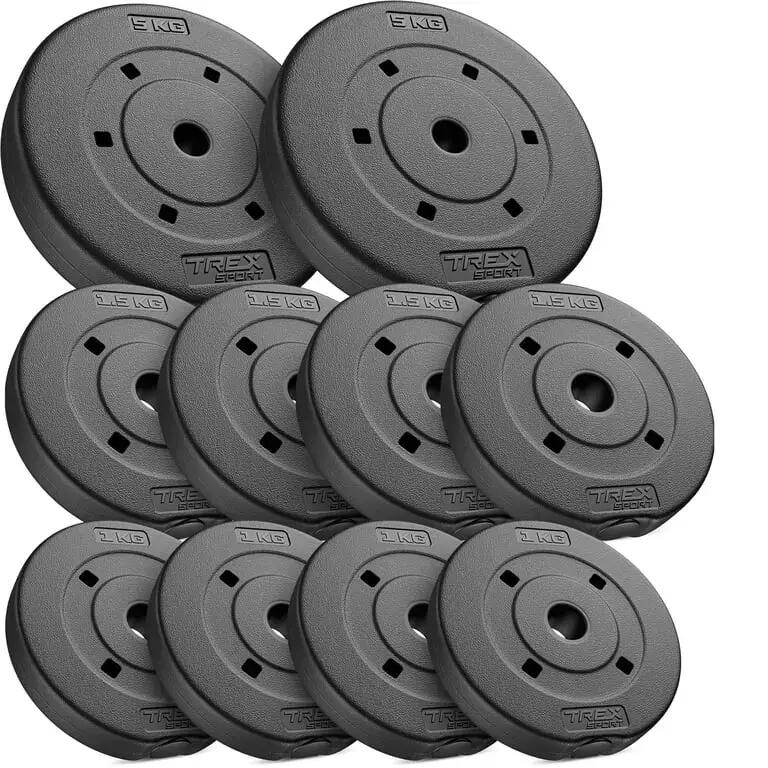 Комплект битумни тежести Trex Sport 20 кг (2×5 кг + 4×1,5 кг + 4×1 кг) Ø27 мм