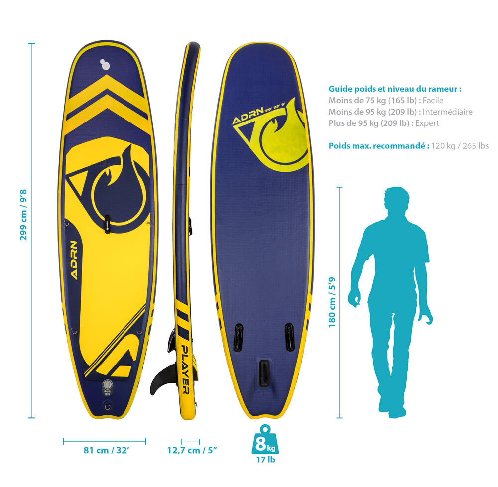 Paddle Gonflable PLAYER 9'8 32'' 5'' (299x81x12,7cm) Pack Complet 2/4