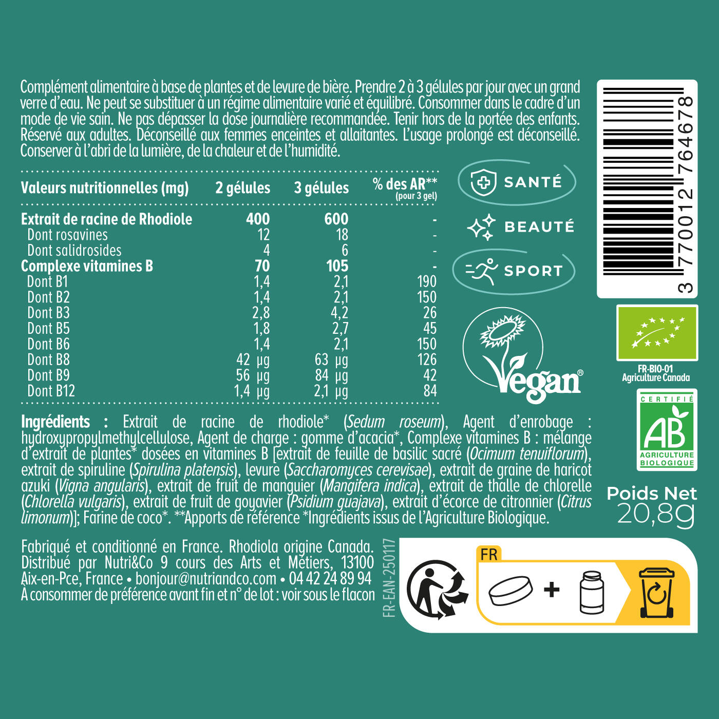 Rhodiola Rosea Bio - Anti Stress Fatigue Anxiété & Relaxation - 60 Gélules 3/5