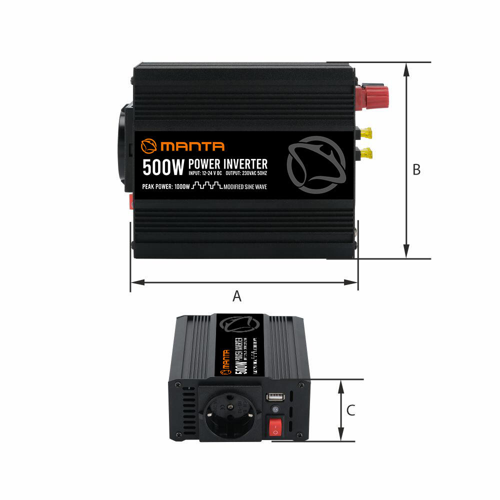 Przetwornica samochodowa 12V/24V na 230V 500W/1000W MPI500M 4/7