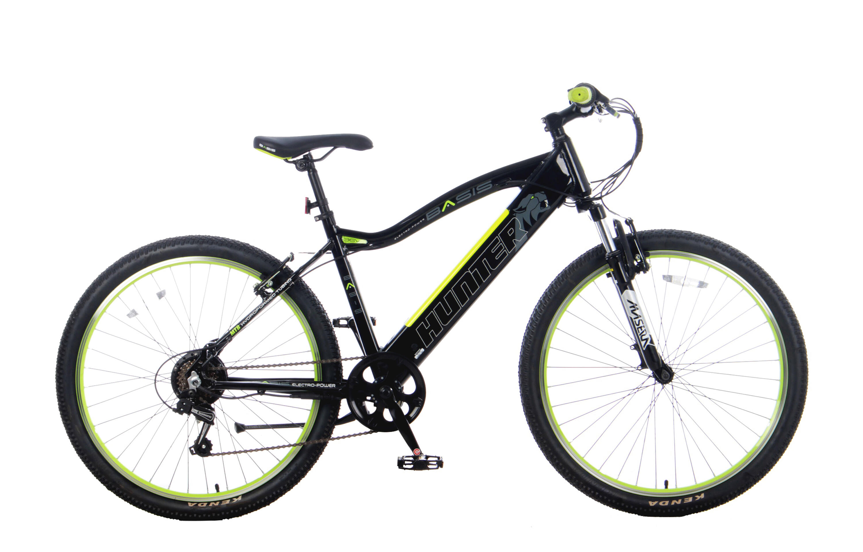BASIS Hunter Unisex Integrated Electric Mountain Bike - Black/Lime 7.8Ah