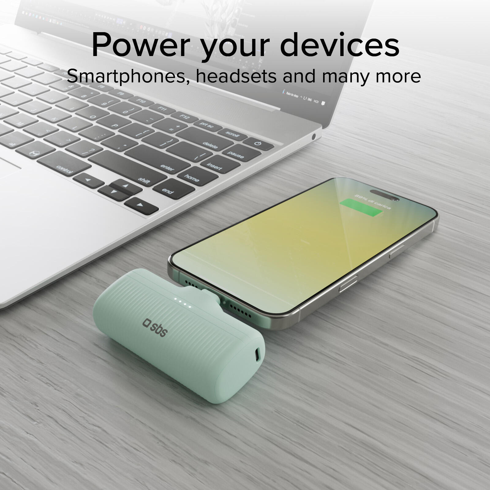 Power Bank 5000 mAh tascabile, compatto, plastica riciclata GRS, USB-C integrato 5/6