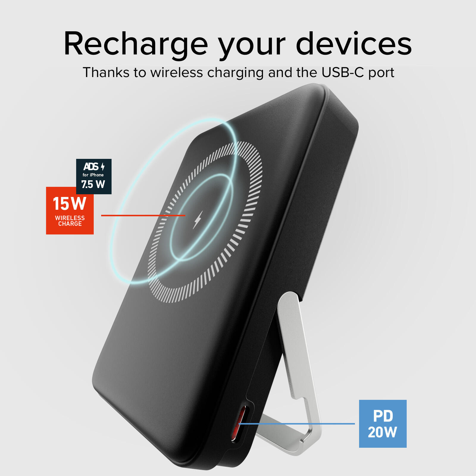 PowerBank 10000 mAh con stand integrato, compatibile con MagSafe 3/7