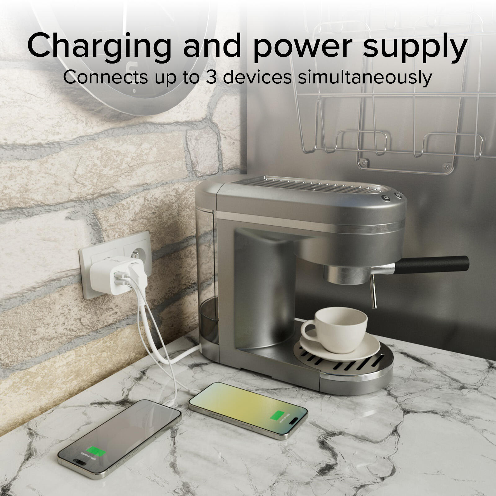 Caricatore 20W Power Delivery, presa schuko, porte USB-A e USB-C 5/7