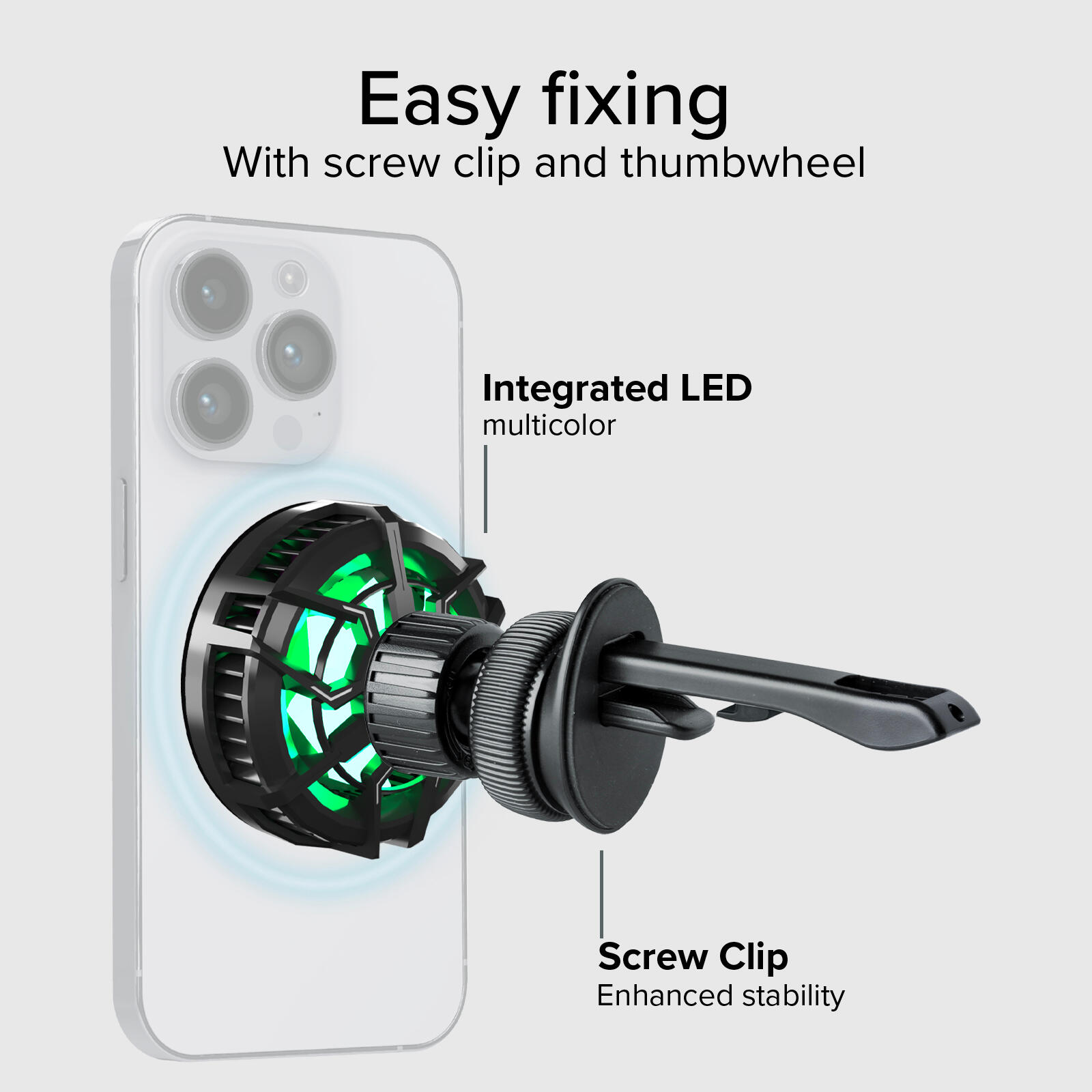 Support téléphone avec ventilateur et charge sans fil 15W 7/7