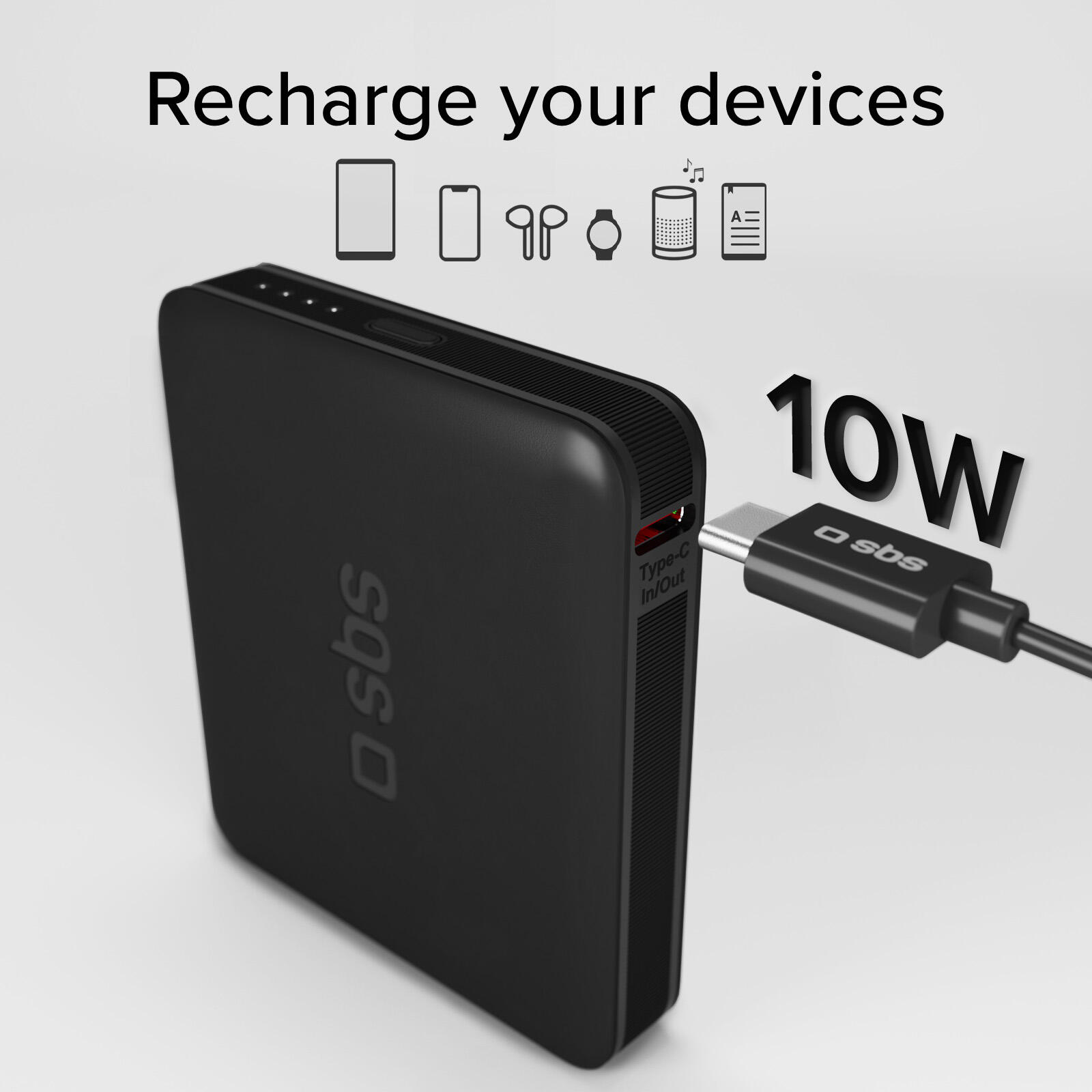 PowerBank compatto da 5000 mAh con porta USB-C da 10W 4/7