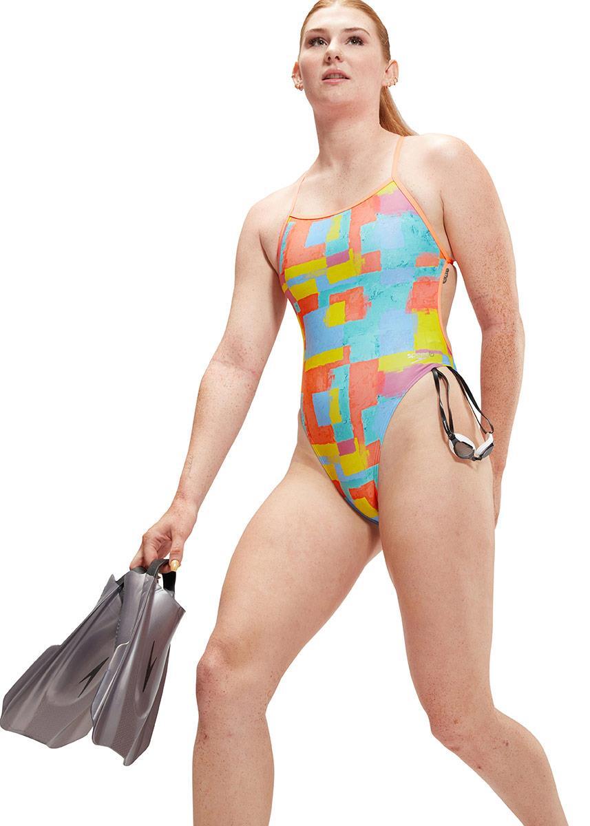 Maiô Speedo Allover Digital Vback Basque Fresco - Amarelo/Rosa - Tamanho 38 5/7