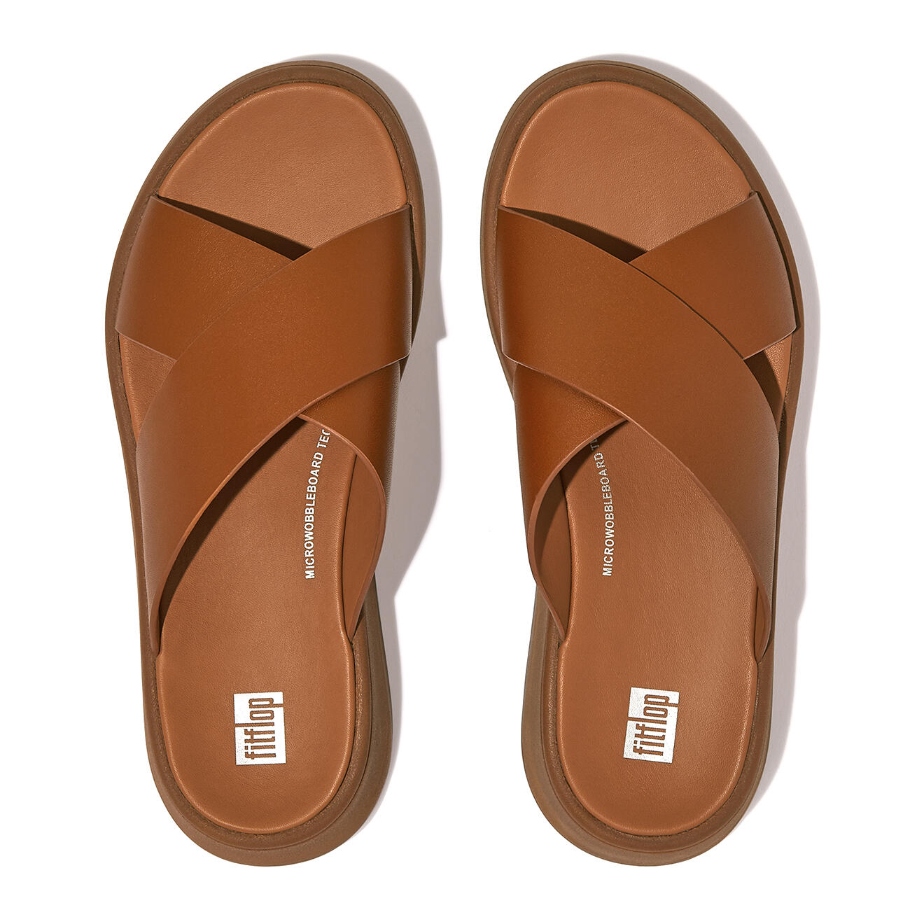 FITFLOP FitFlop F-Mode Leather Flatform Cross Slides  LICHTBRUIN 42 5/7