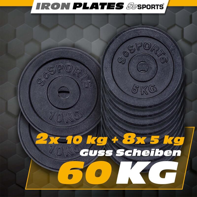 Set de placi de greutate 60KG (2x 10 8x 5) 30 si 31 mm fonta negru