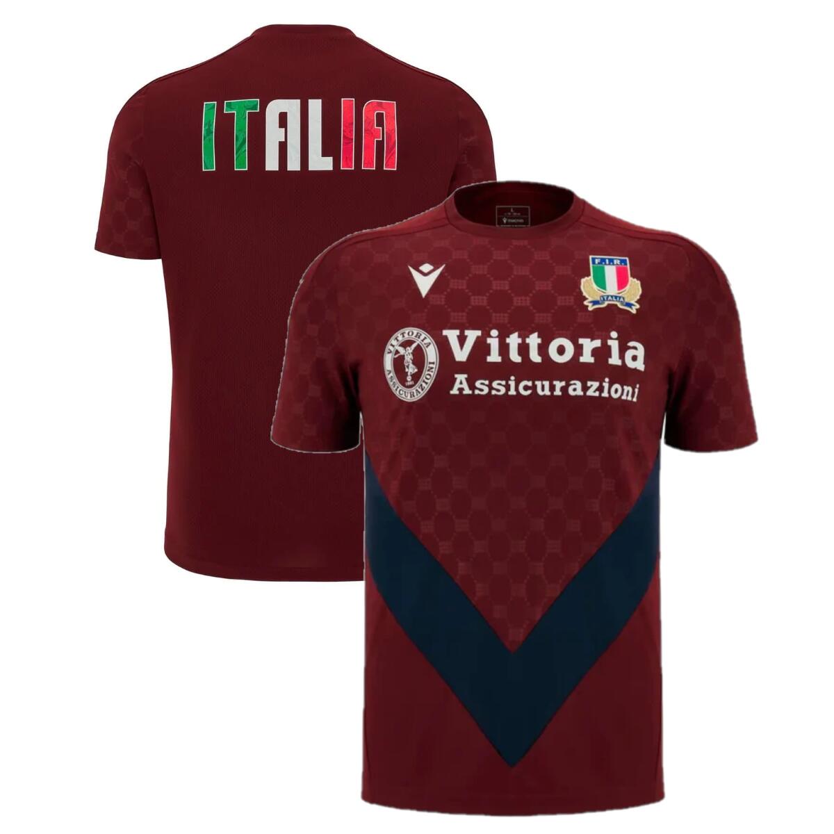 Italy Kid's Rugby Shirt Macron 24/25 Red Training Jersey 1/3