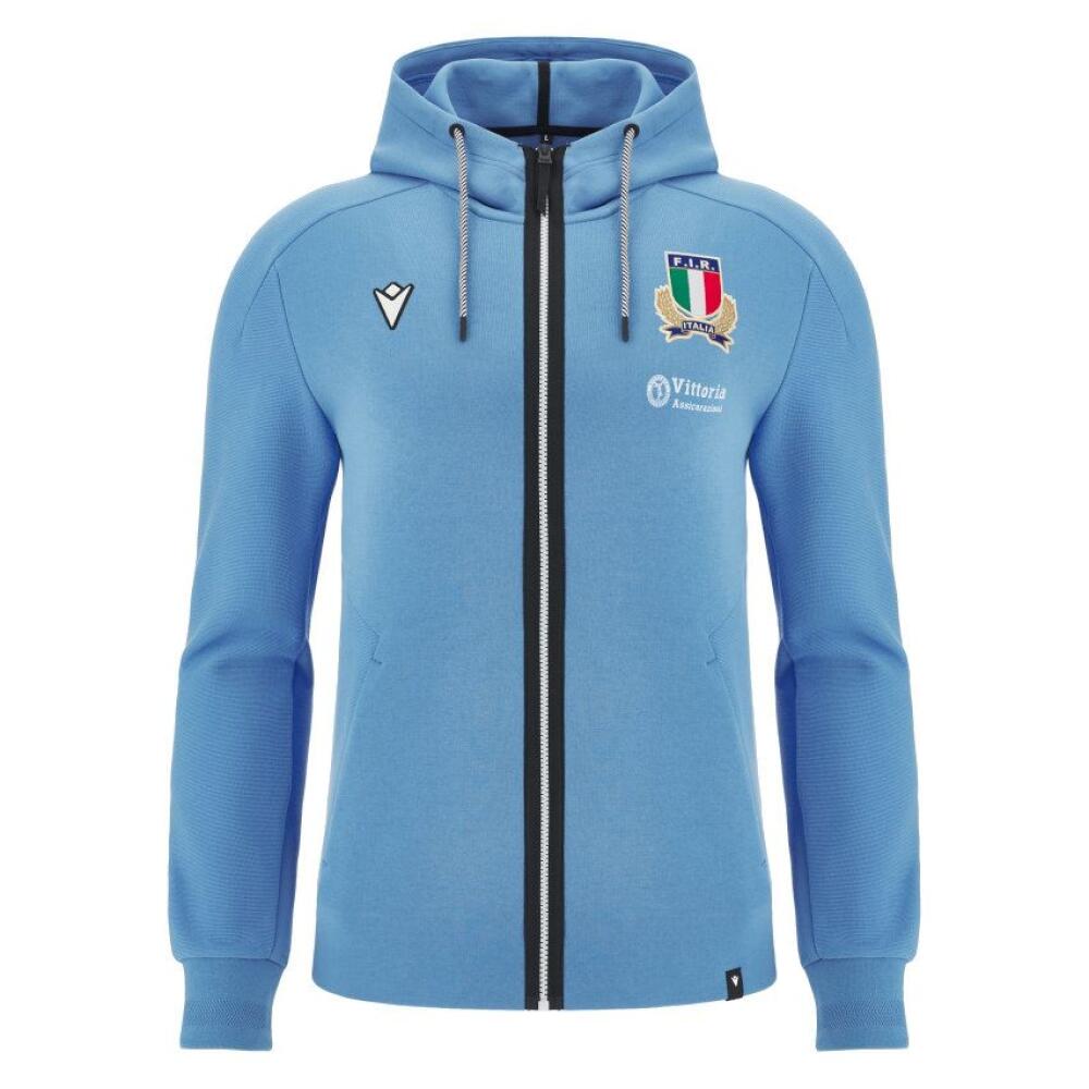 Italy Rugby Kid's Hoodie Macron Sky Blue 24/25 Zip Up Hoodie 2/3