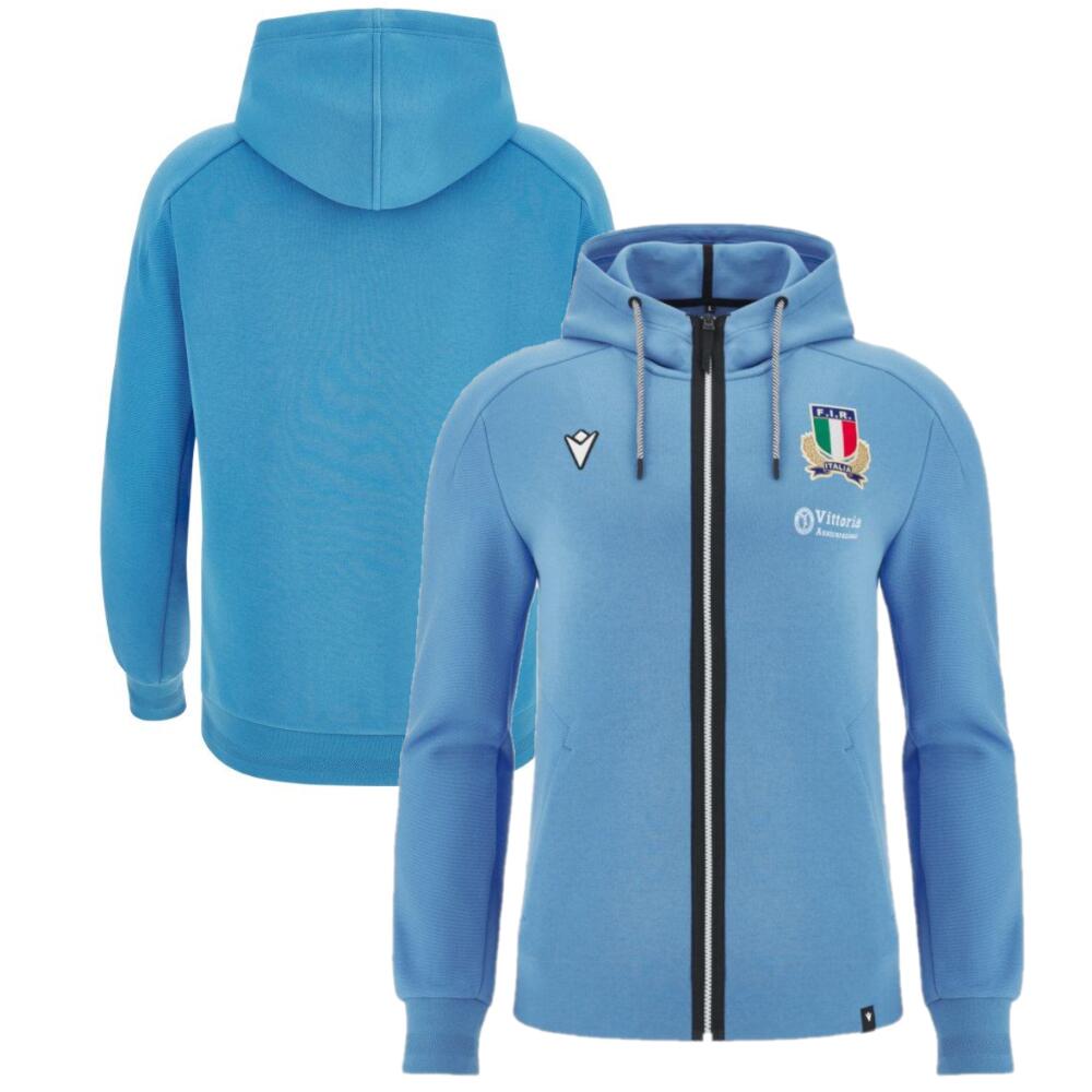 Italy Rugby Kid's Hoodie Macron Sky Blue 24/25 Zip Up Hoodie 1/3