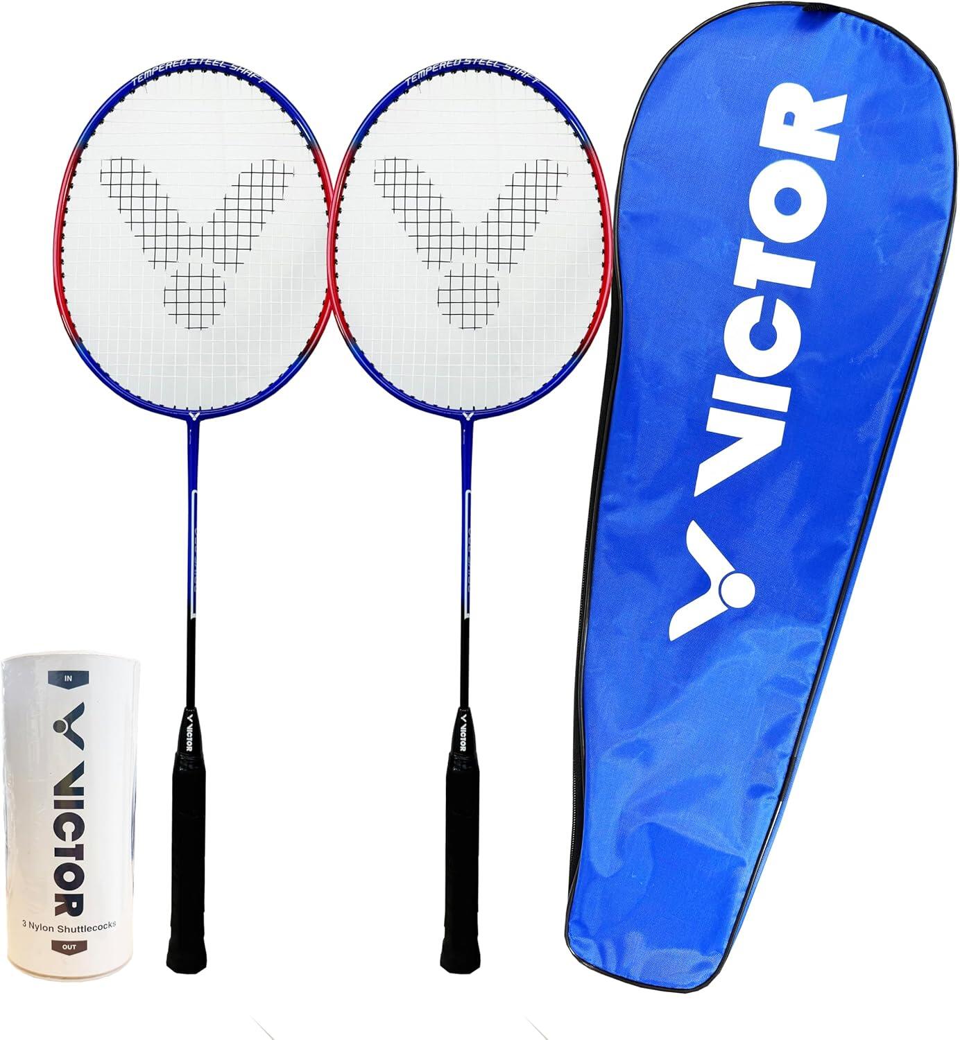 VICTOR VICTOR Drive Pro Badminton Set, 2 Rackets with Shuttlecocks and Carrying Case