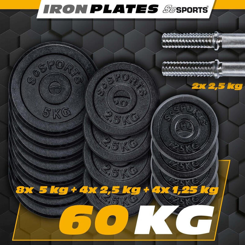 Set de haltere 60 kg 2 bare de haltere discuri 30 mm fonta filet guler Spinlock