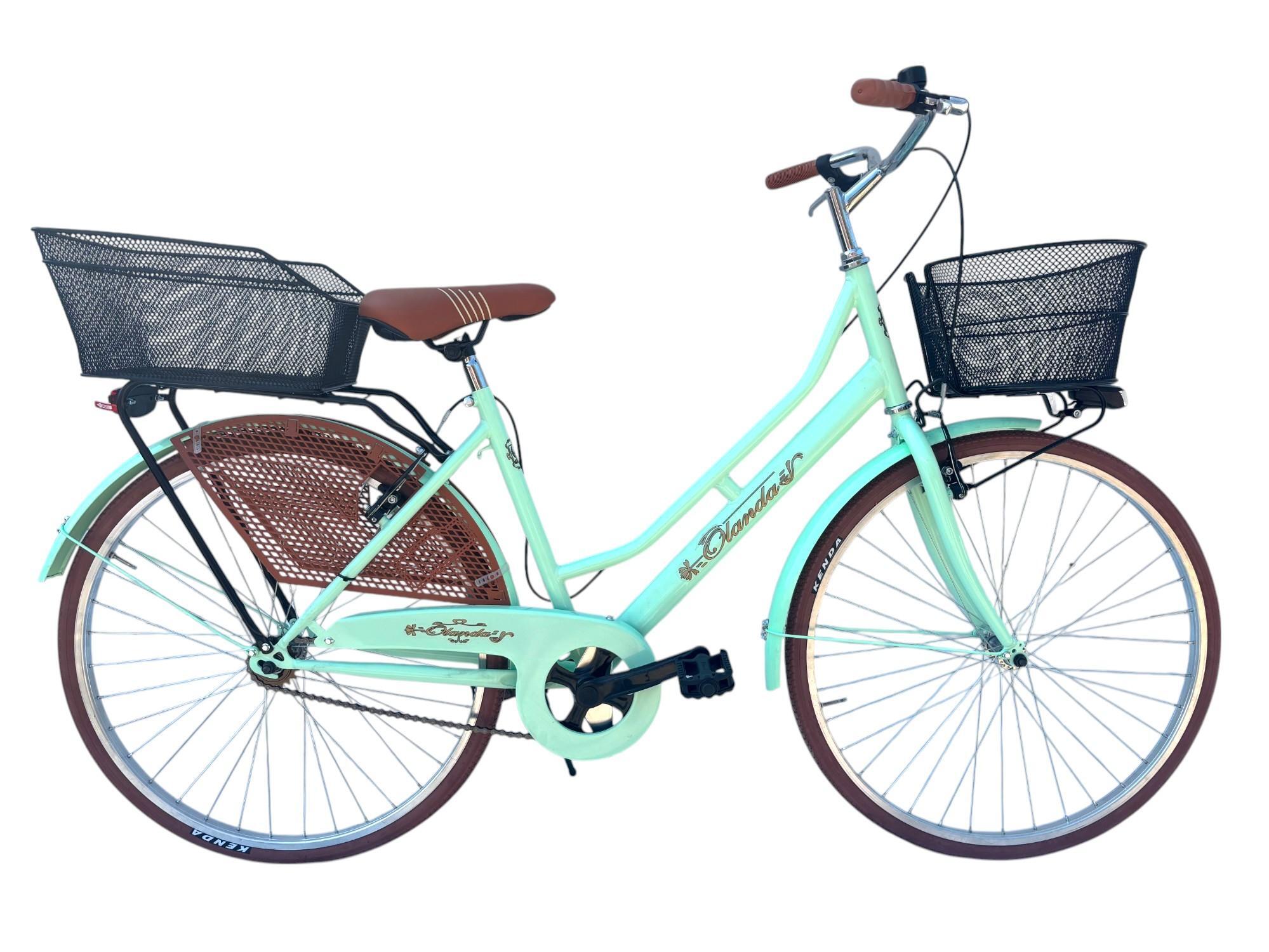 MADICKS Bicicletta Donna Da Passeggio Misura 26 Bici Città Con 2 Cestini Verde Mar