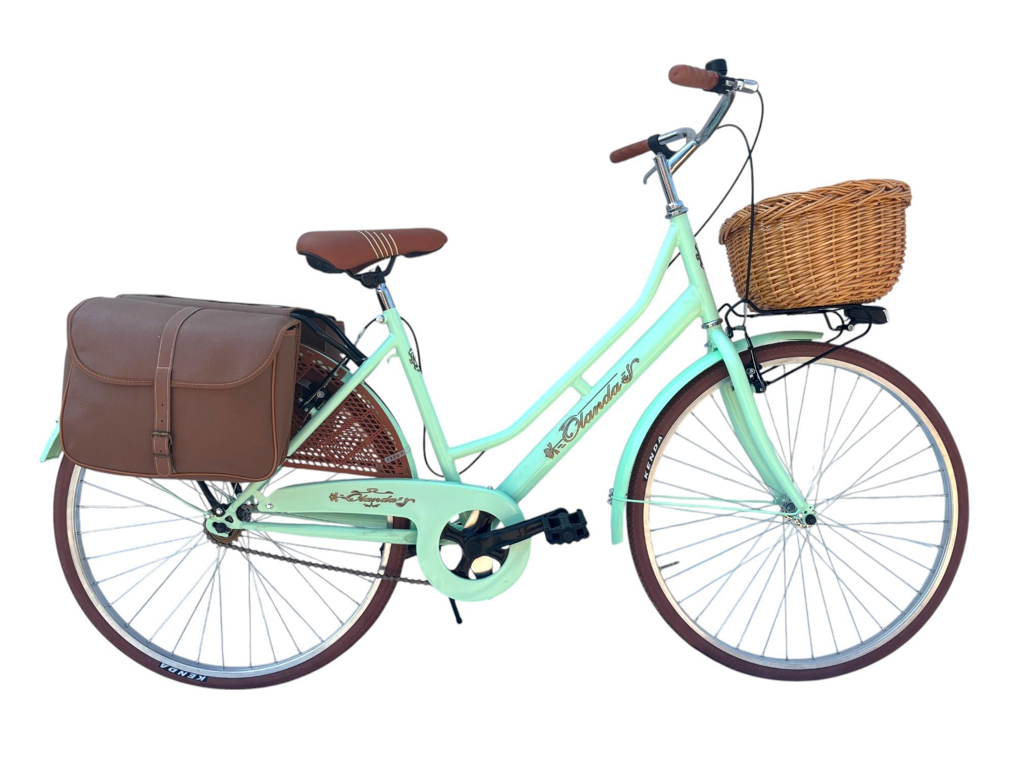 MADICKS Bicicletta Donna Da Passeggio 26 Bici Città Vintage Con Vimini E Borse Verde Mar