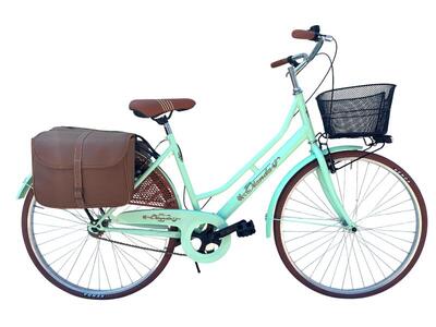 Bicicletta Donna da Passeggio 26 Bici città con Cestino e Borse Verde Mar