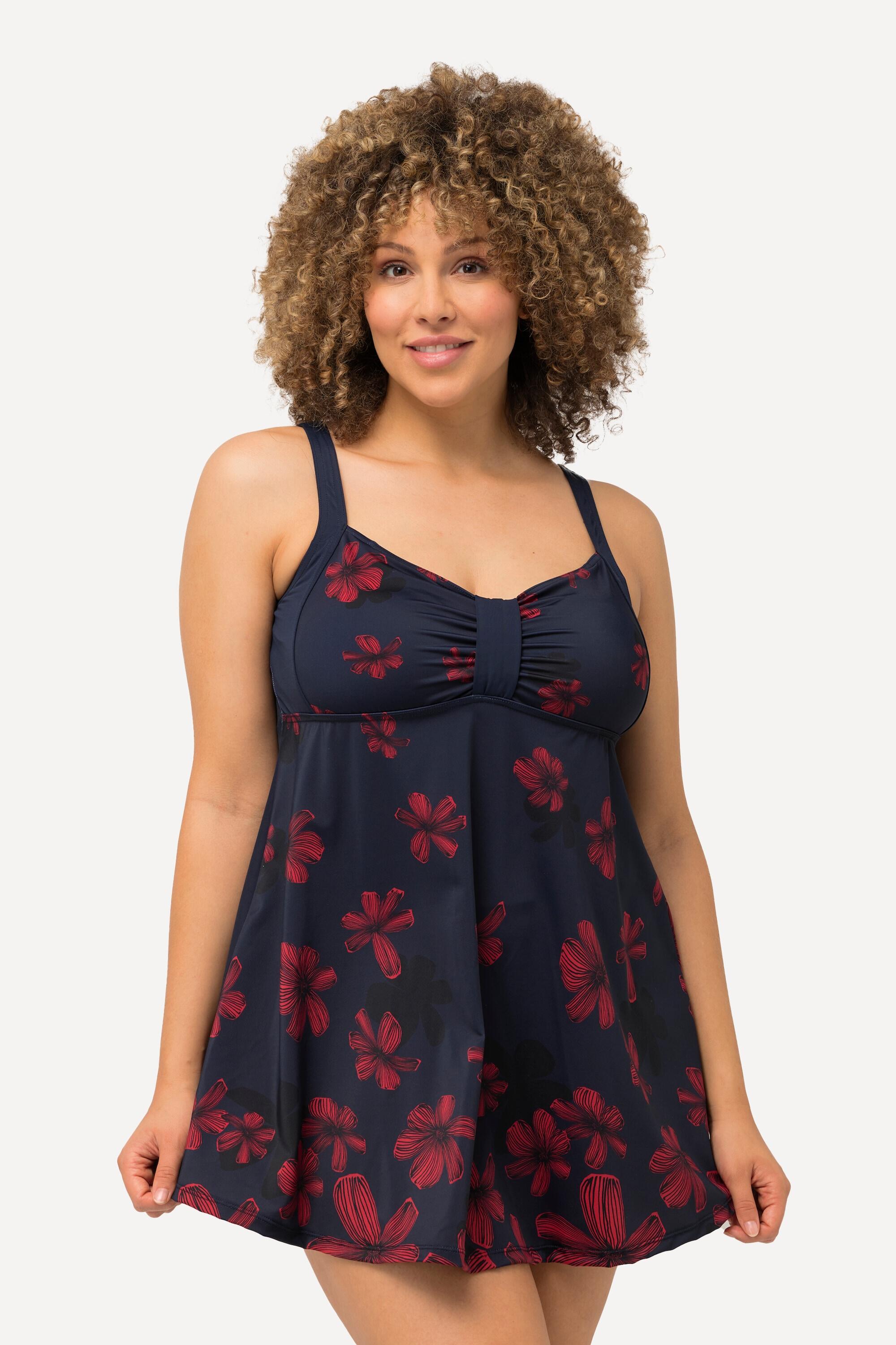 ULLA POPKEN Women's Swim Dress with Floral Print, Soft Cups and Adjustable Straps