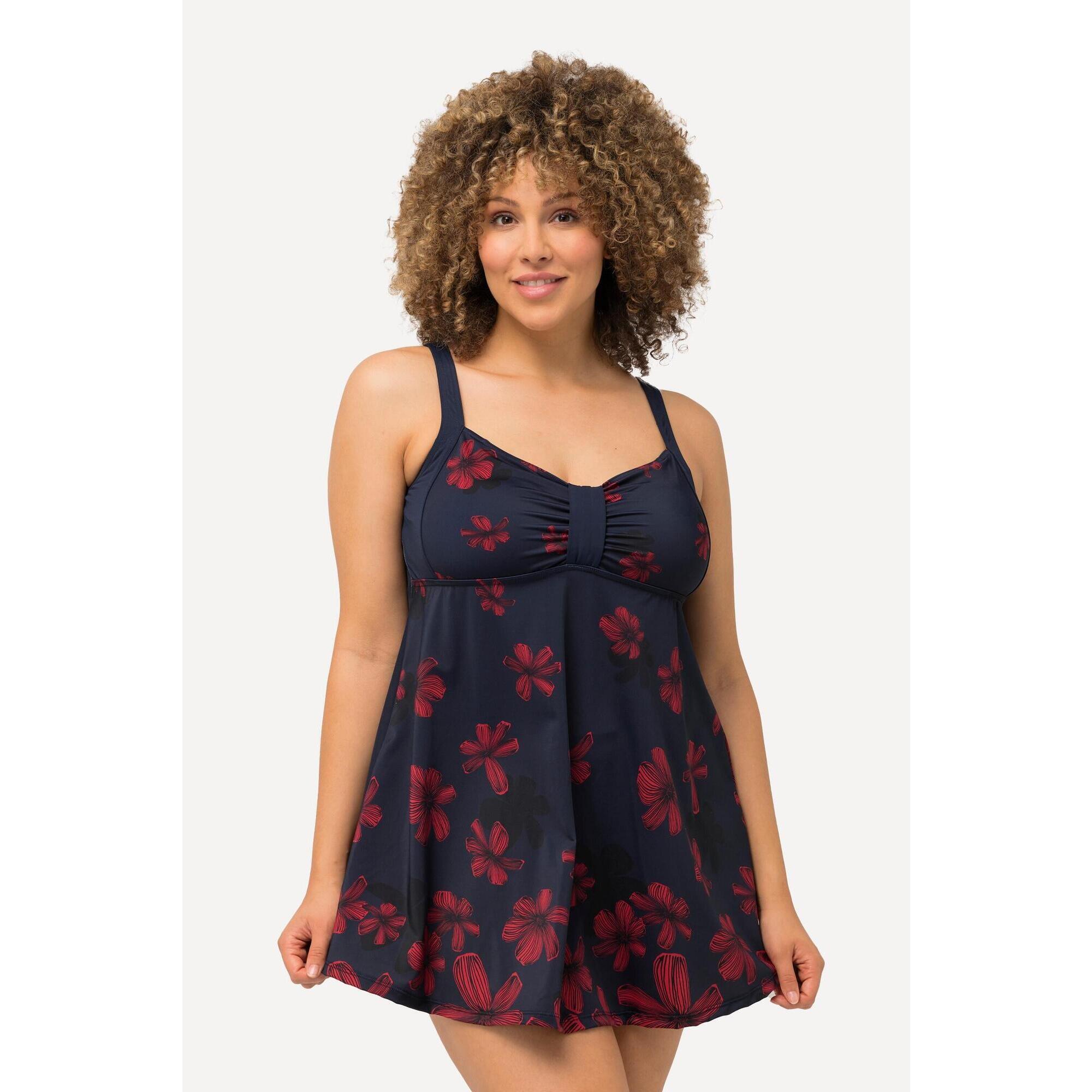 Ulla Popken - Femme Robe De Bain À Fleurs. Bonnets Souples Bretelles Ajustables - Maillot De Bain 1 Pièce - Bleu - 56 - Decathlon