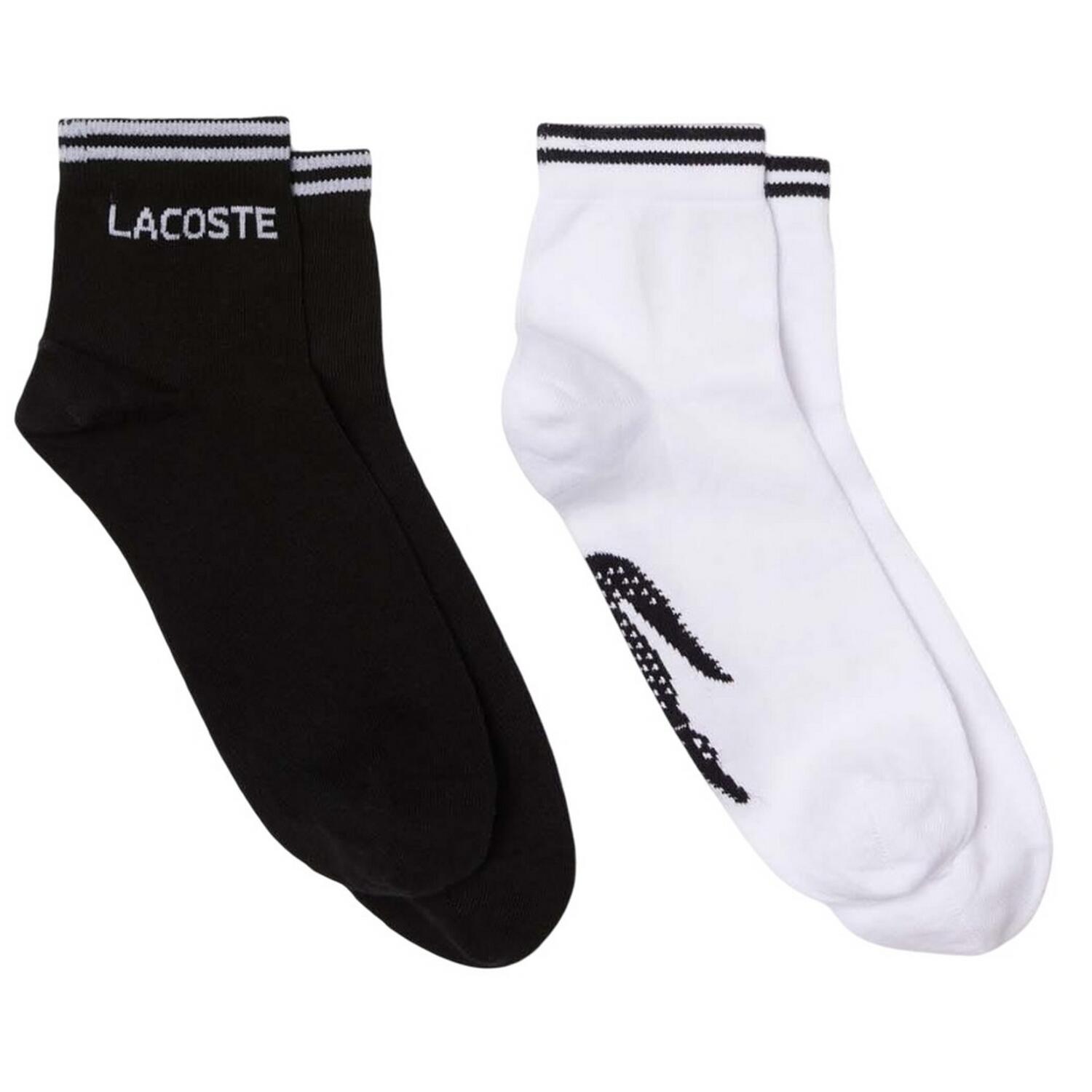 LACOSTE Unisex Adult Low Sports Socks (Pack of 2) (Black/White)