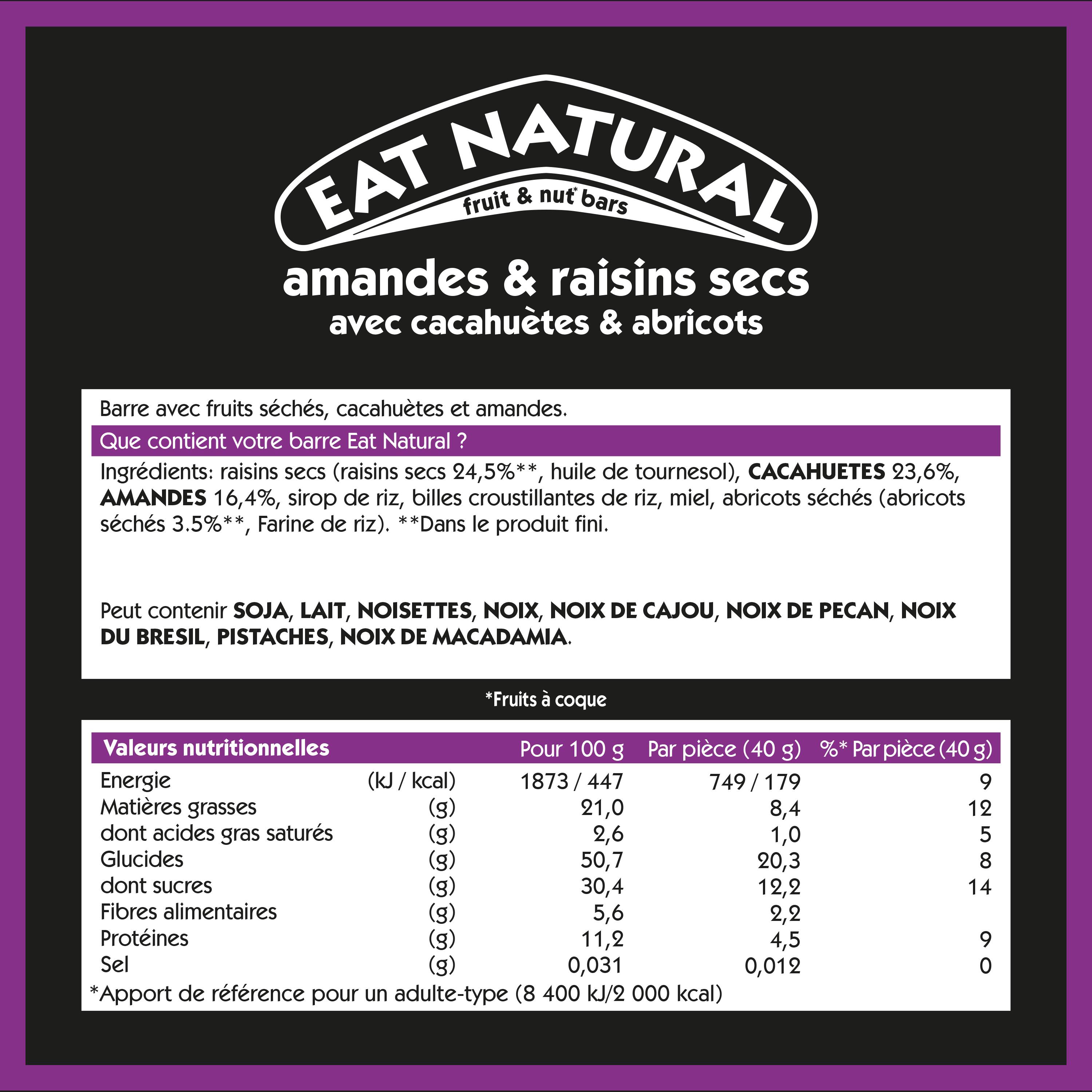 EAT NATURAL -  Barre céréales - Amandes, raisins secs & abricots - Boîte de 12 2/7