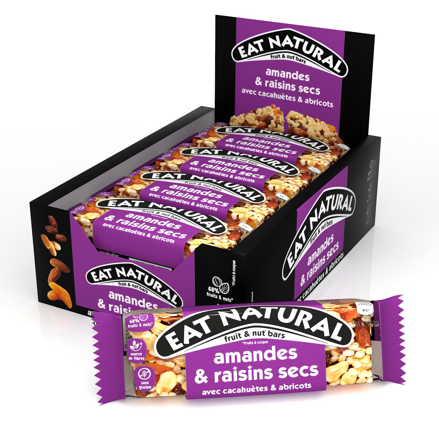 Eat Natural - Eat Natural -  Barre Céréales - Amandes, Raisins Secs & Abricots - Boîte De 12 - Barre De Fruits À Coques - 600 G - Decathlon