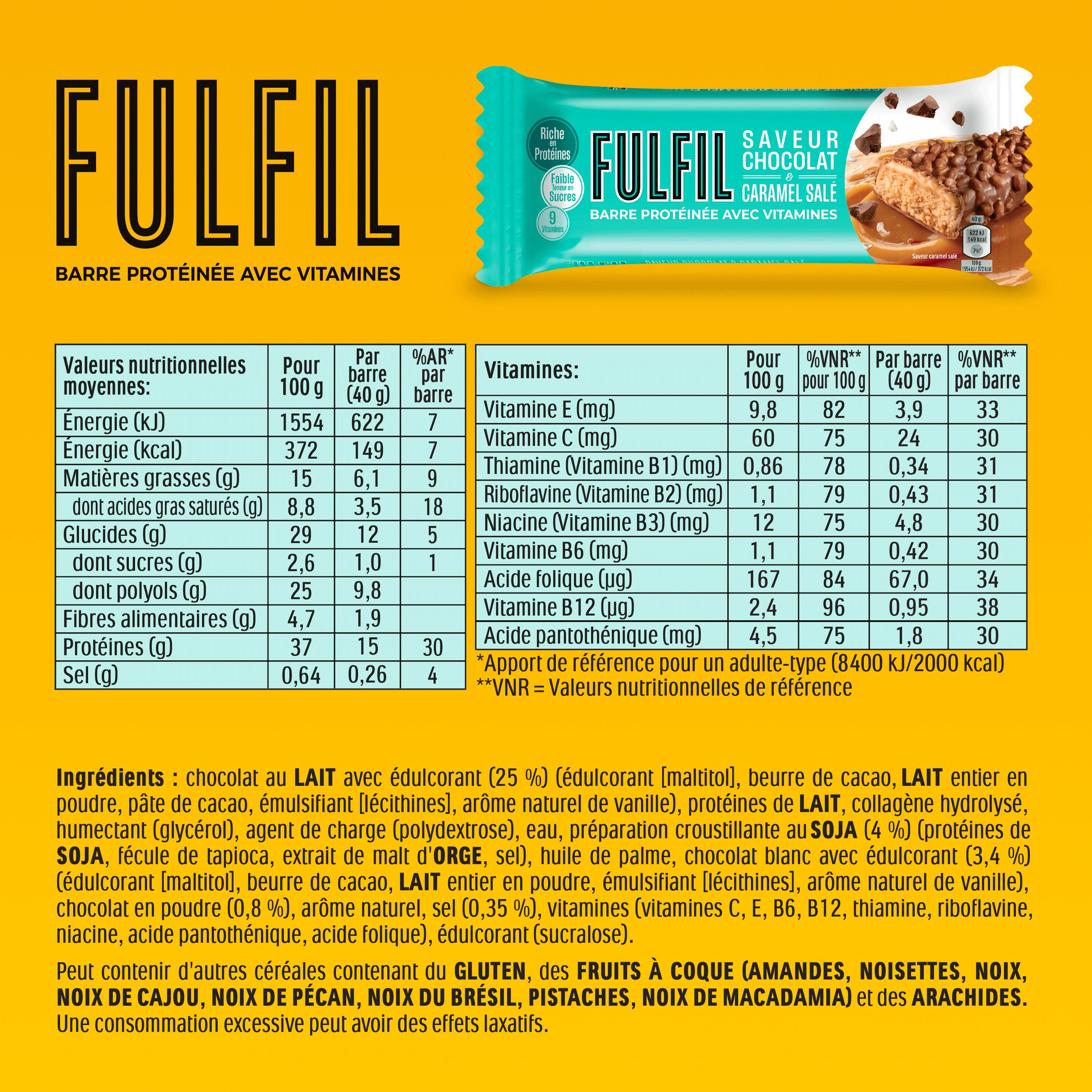 Fulfil Chocolat - Caramel Salé 40g - Boîte de 15 barres 7/7