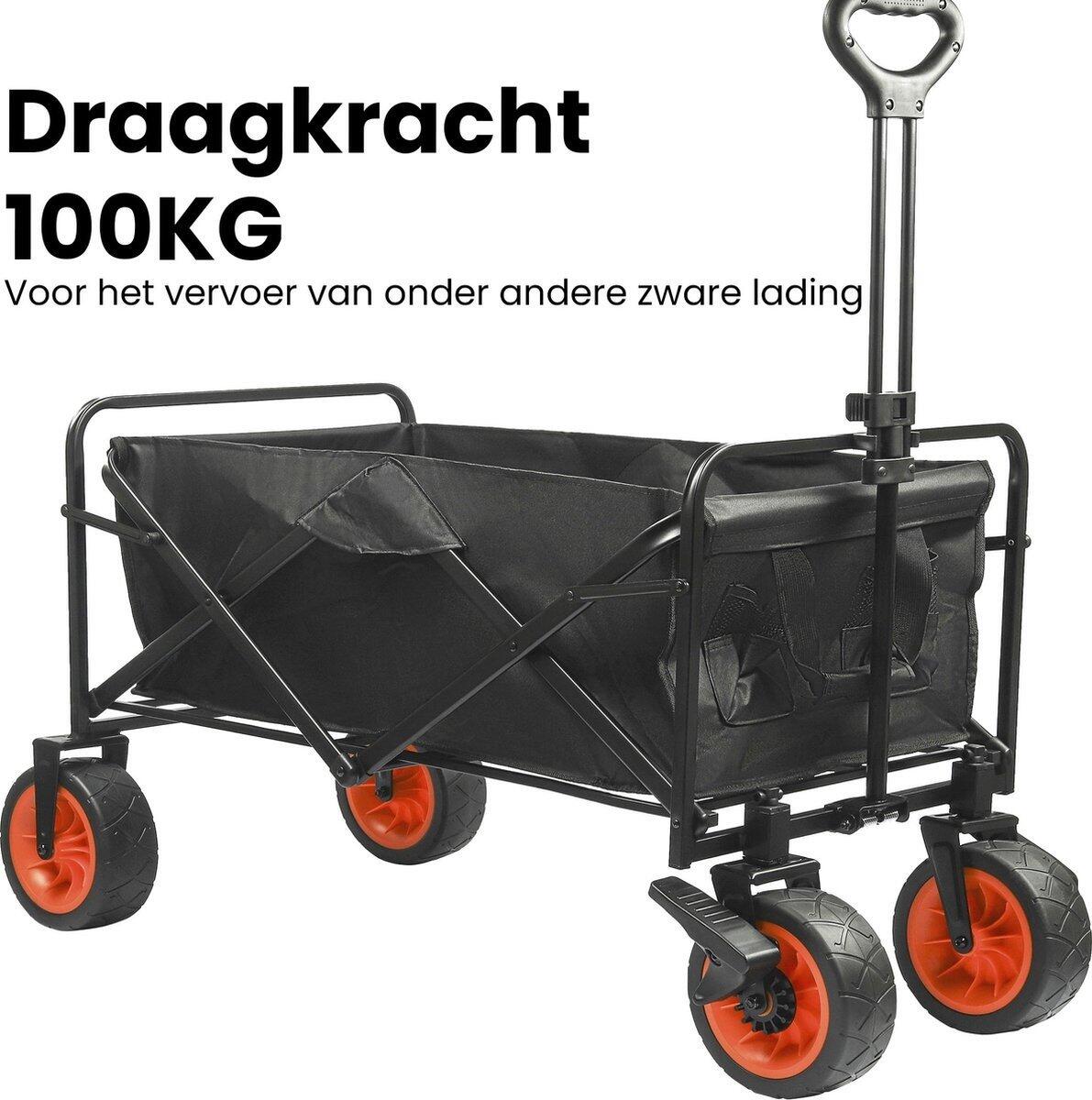Bolderkar XXL - Opvouwbaar - 100KG - 96L - Inklapbaar - 2 Standen - Zwart 2/3