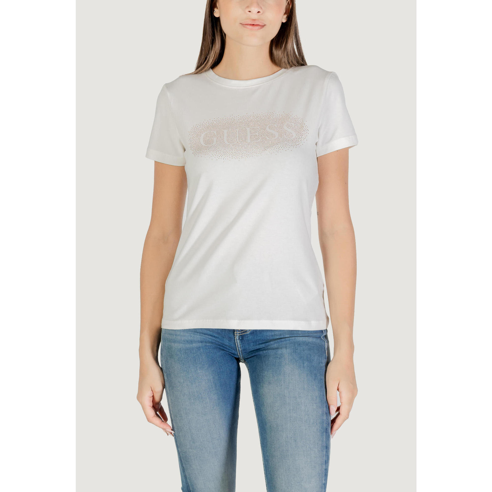 Guess Active - T-shirt Crop Top Ingrid Ss T-shirt Femme Blanc - T-shirt Crop Top - Blanc - Decathlon