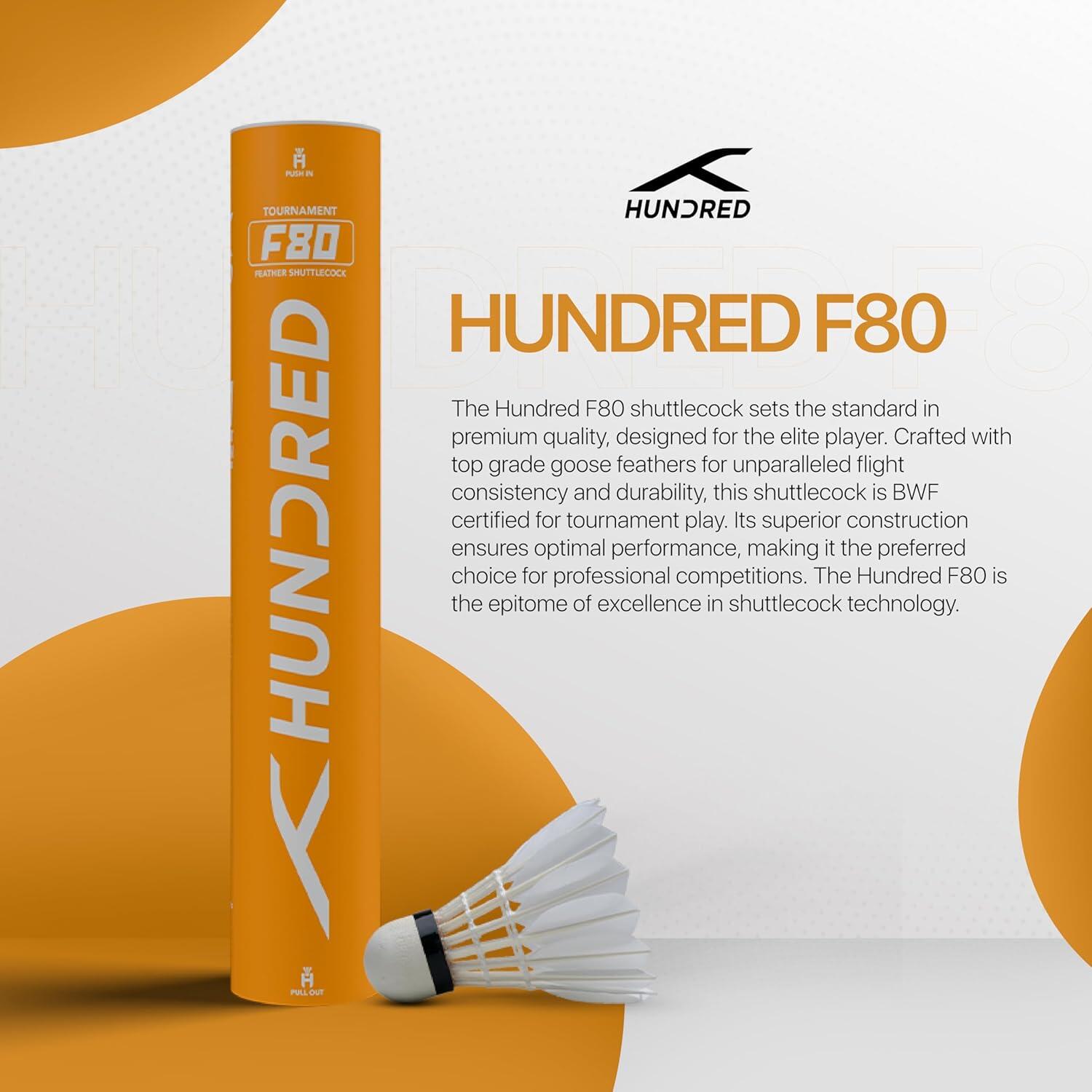 Hundred F80 Federbälle 12er | Gänsefedern | Speed 76 | Baumwollfaden 3/5