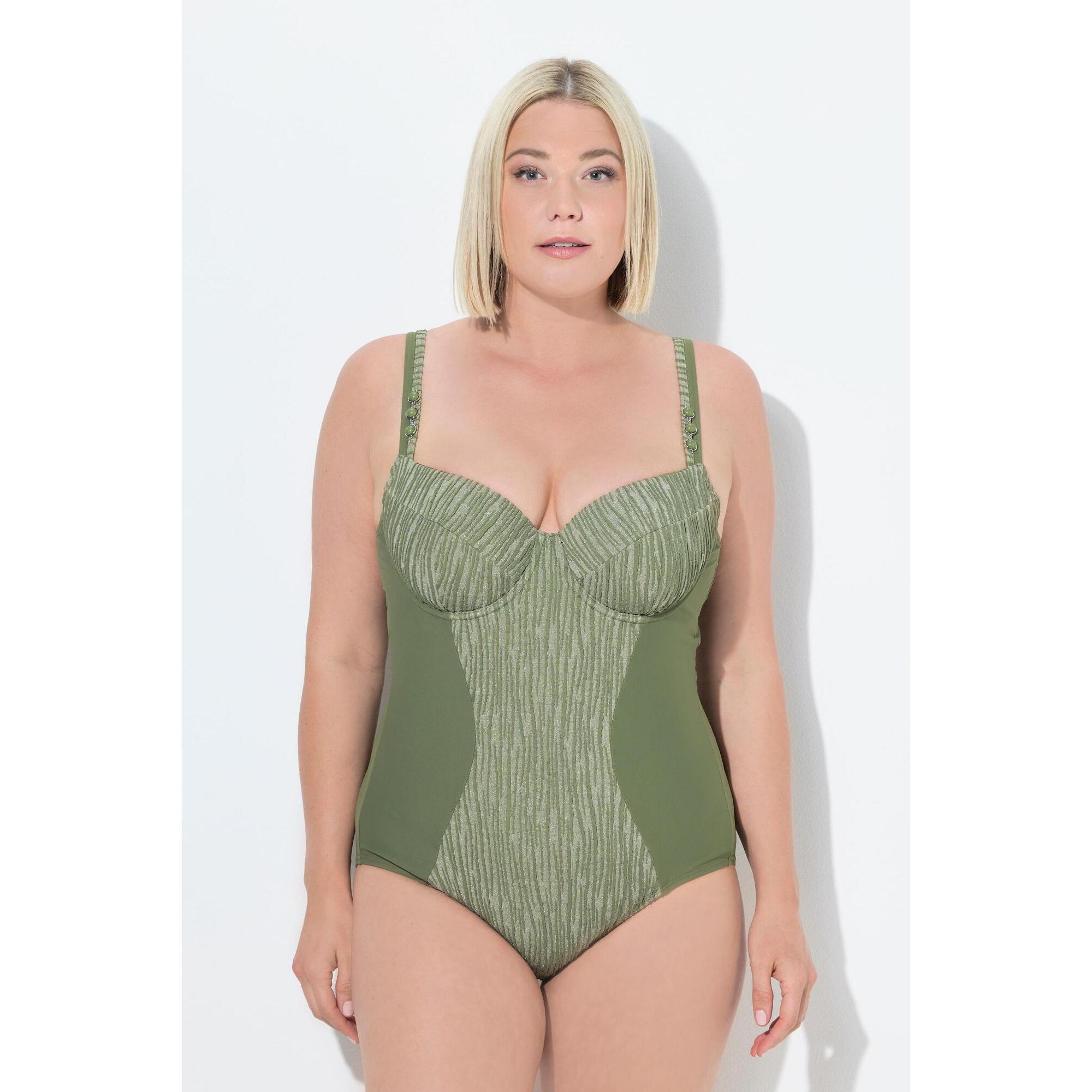 Ulla Popken - Femme Maillot De Bain À Bonnets Souples Et Armatures Bretelles Réglables - Maillot De Bain 1 Pièce - Vert - 50 - Decathlon