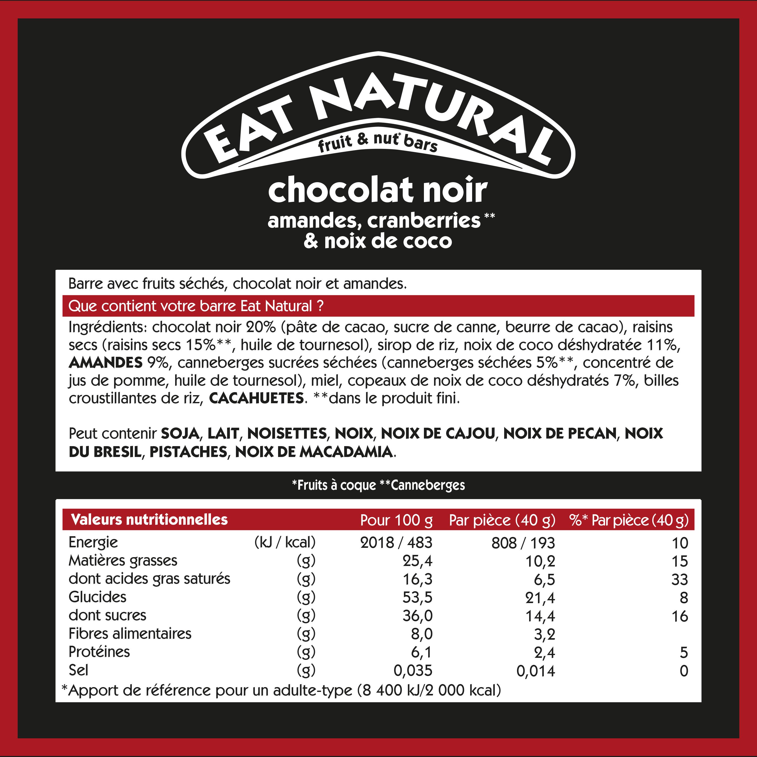 EAT NATURAL - Barre céréales - Chocolat noir - Amandes, cranberries, 12 barres 2/7