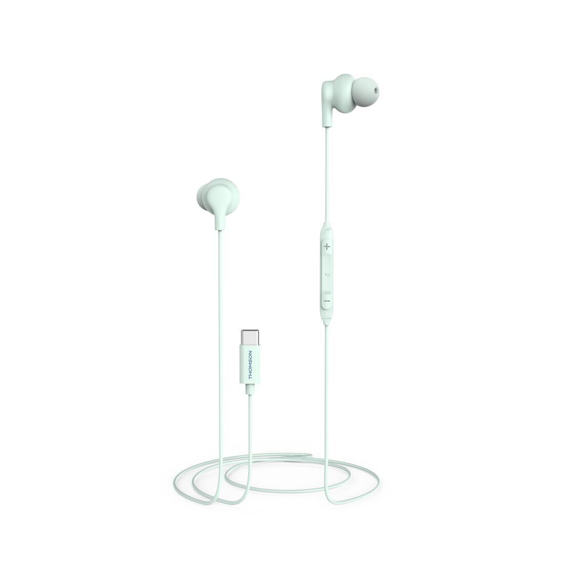 THOMSON THOMSON Kopfhörer In-Ear, Mikrofon, Kabelknickschutz, türkis