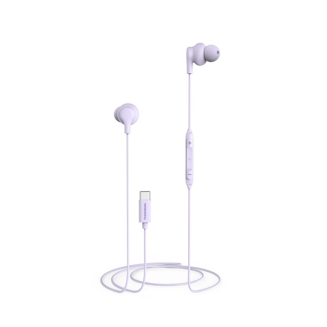 THOMSON THOMSON Kopfhörer In-Ear, Mikrofon, Kabelknickschutz, lila