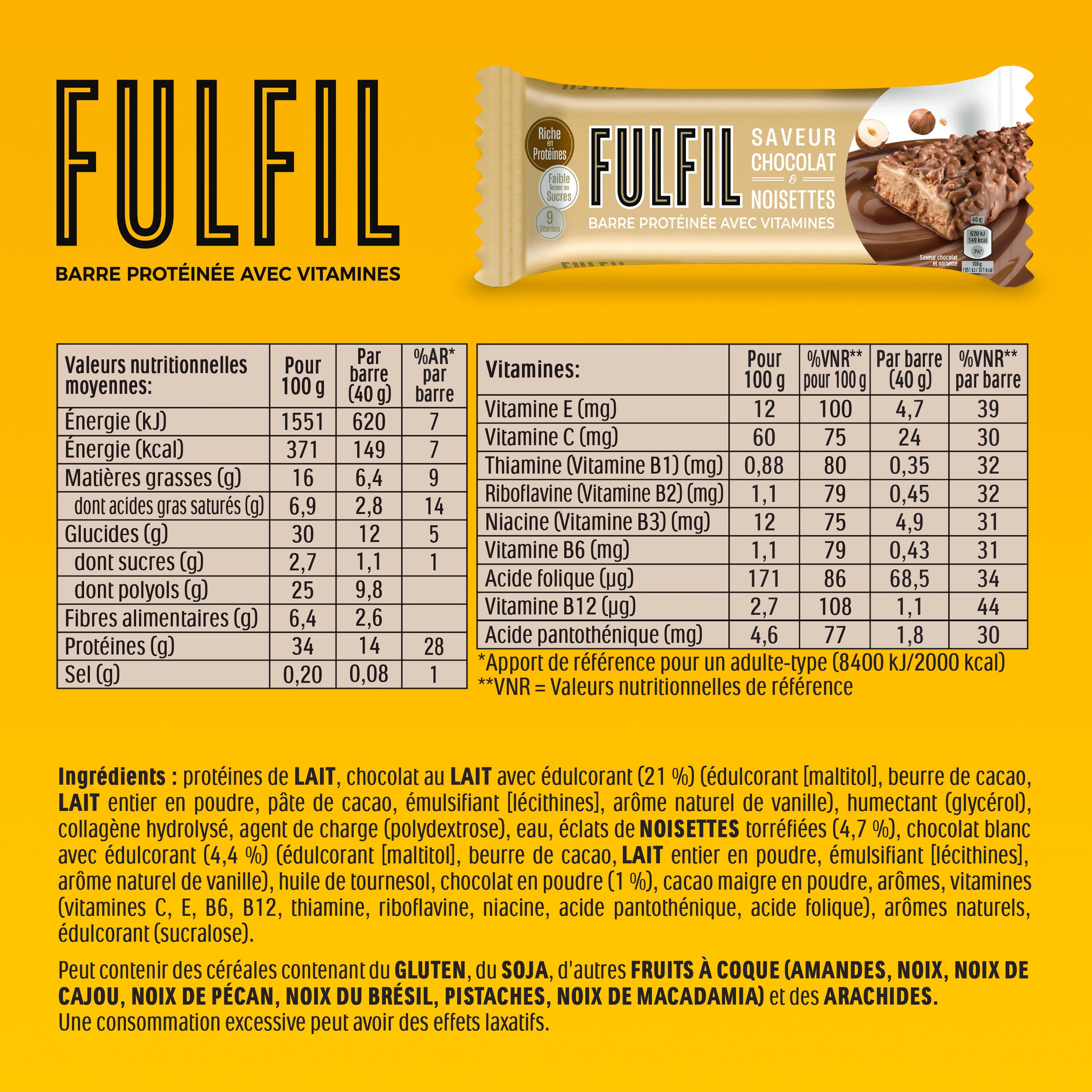 Fulfil Chocolat - Noisettes 40g - Boîte de 15 barres 7/7