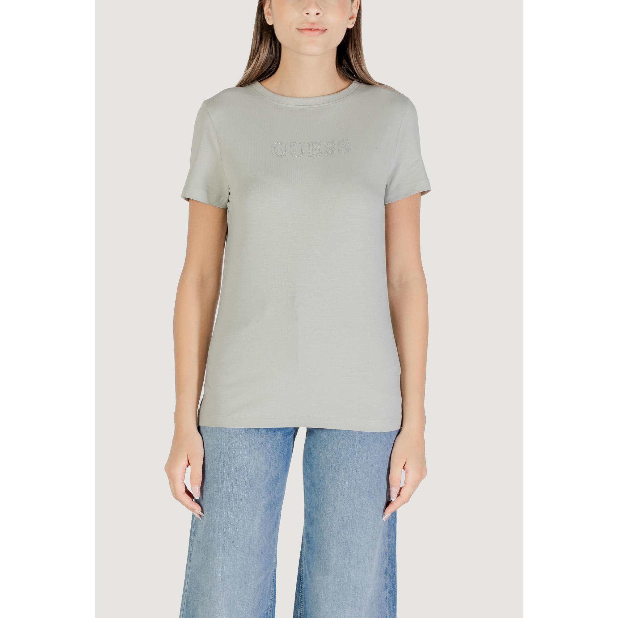 Guess Active - T-shirt Crop Top Briana Ss T-shirt Femme Gris Sauge - T-shirt Crop Top - Vert - Decathlon