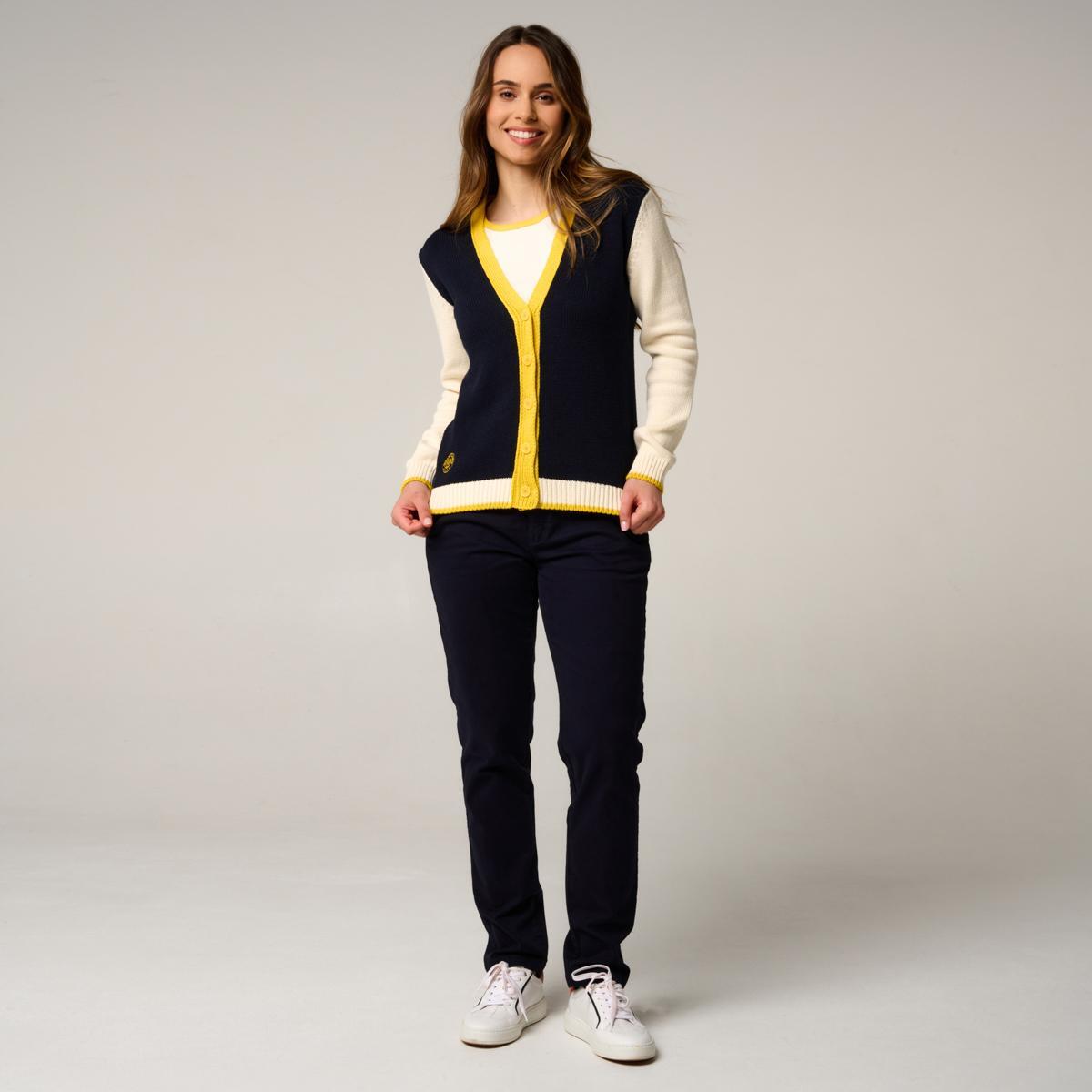 Cardigan Heritage femme Roland-Garros - Marine et Ecru 3/5