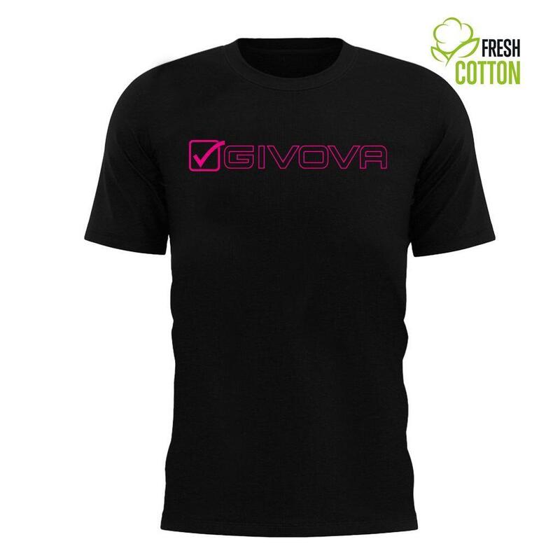 Tricou unisex Givova Mondo, 100% bumbac 170 g/m², guler rotund, negru/fuxia, L