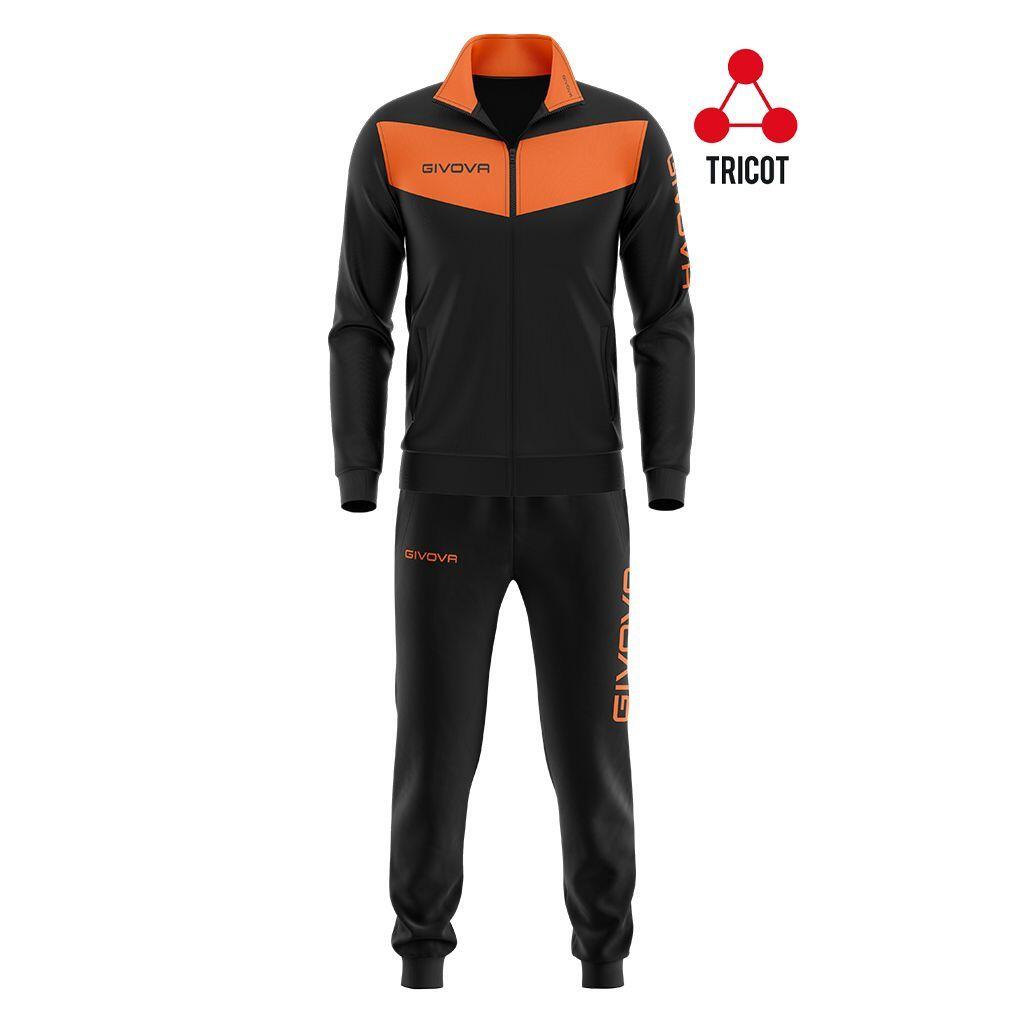 Givova Visa sports kit – Jacket & Trousers, Black/Fluo Orange, M