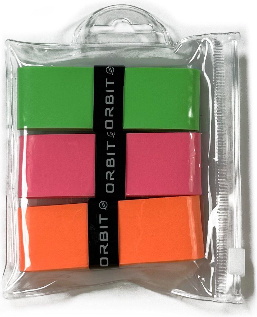 Overgrip Padel Orbit Rosa/Verde/Laranja – 3 pcs com anel de borracha 2/3