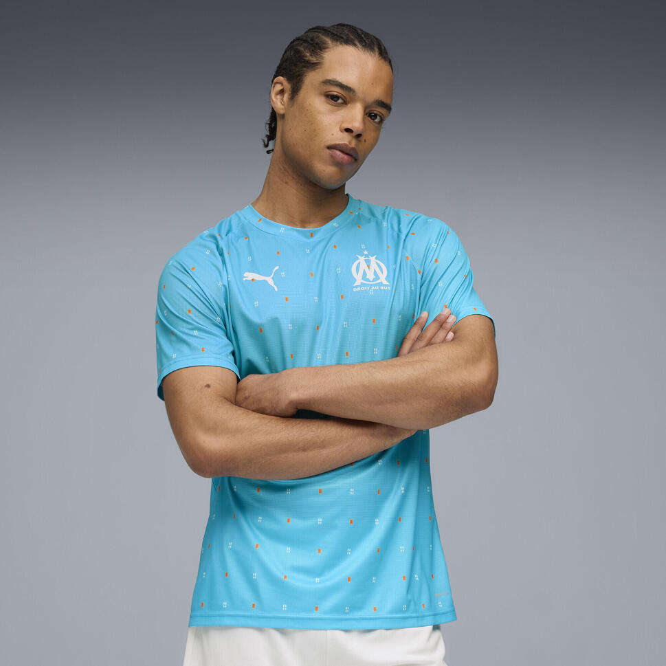 Męska koszulka przedmeczowa Olympique de Marseille PUMA Bleu Azur White Blue
