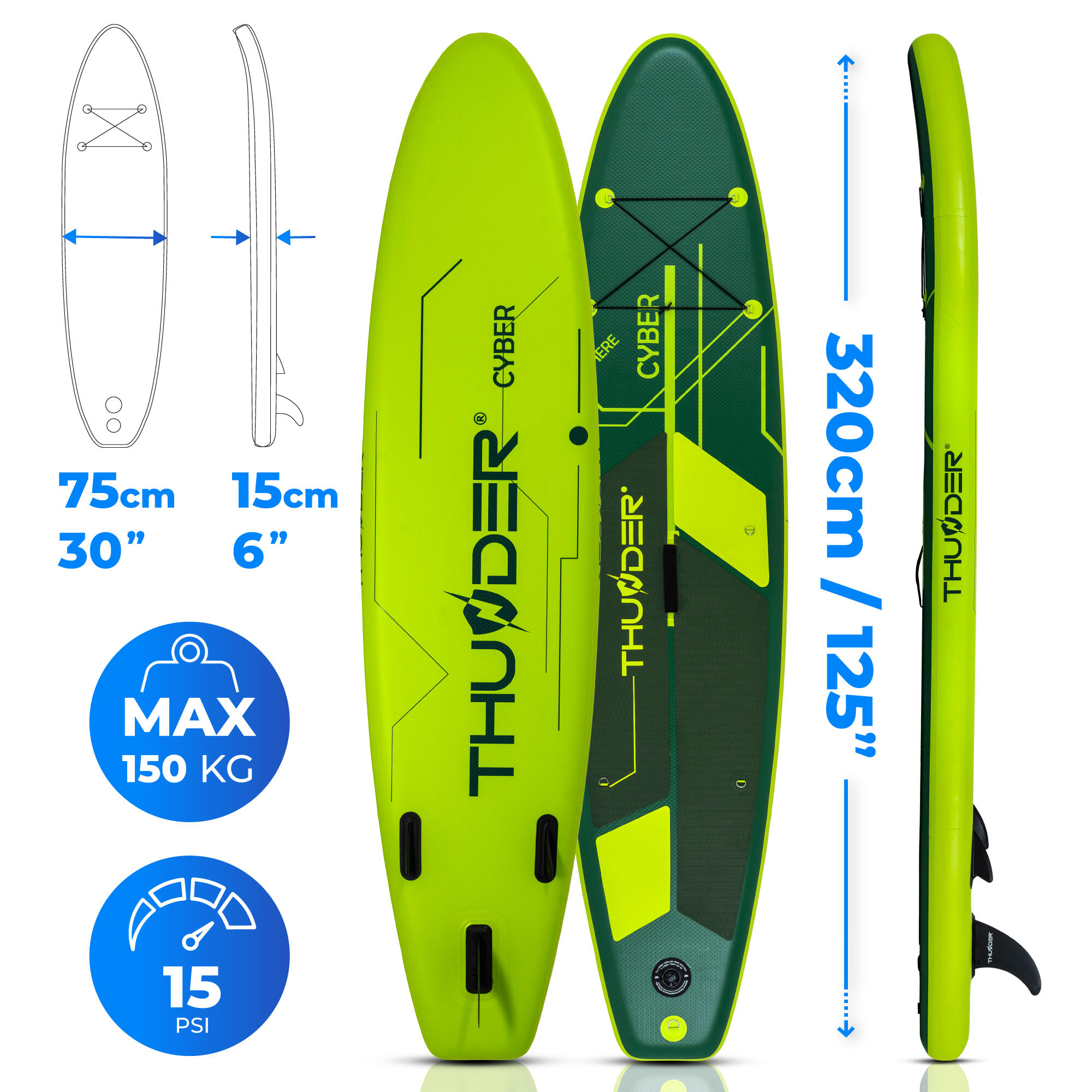 Deska SUP do pływania dmuchana 320 cm THUNDER pompowana pełny zestaw 2/8
