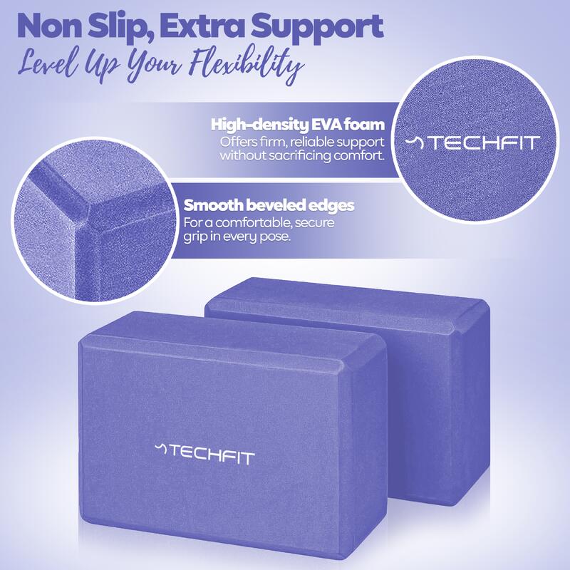 Caramizi Yoga, Set 2 bucati, TECHFIT Mov, 22, 5 x 15 x 7, 6 cm, Doua caramizi