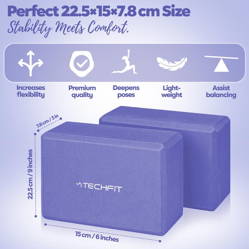 Caramizi Yoga, Set 2 bucati, TECHFIT Mov, 22, 5 x 15 x 7, 6 cm, Doua caramizi