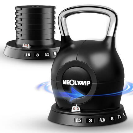 NEOLYMP 7-in-1 Kettlebell 1,5–10 kg Edelstahlgriff für Ganzkörpertraining